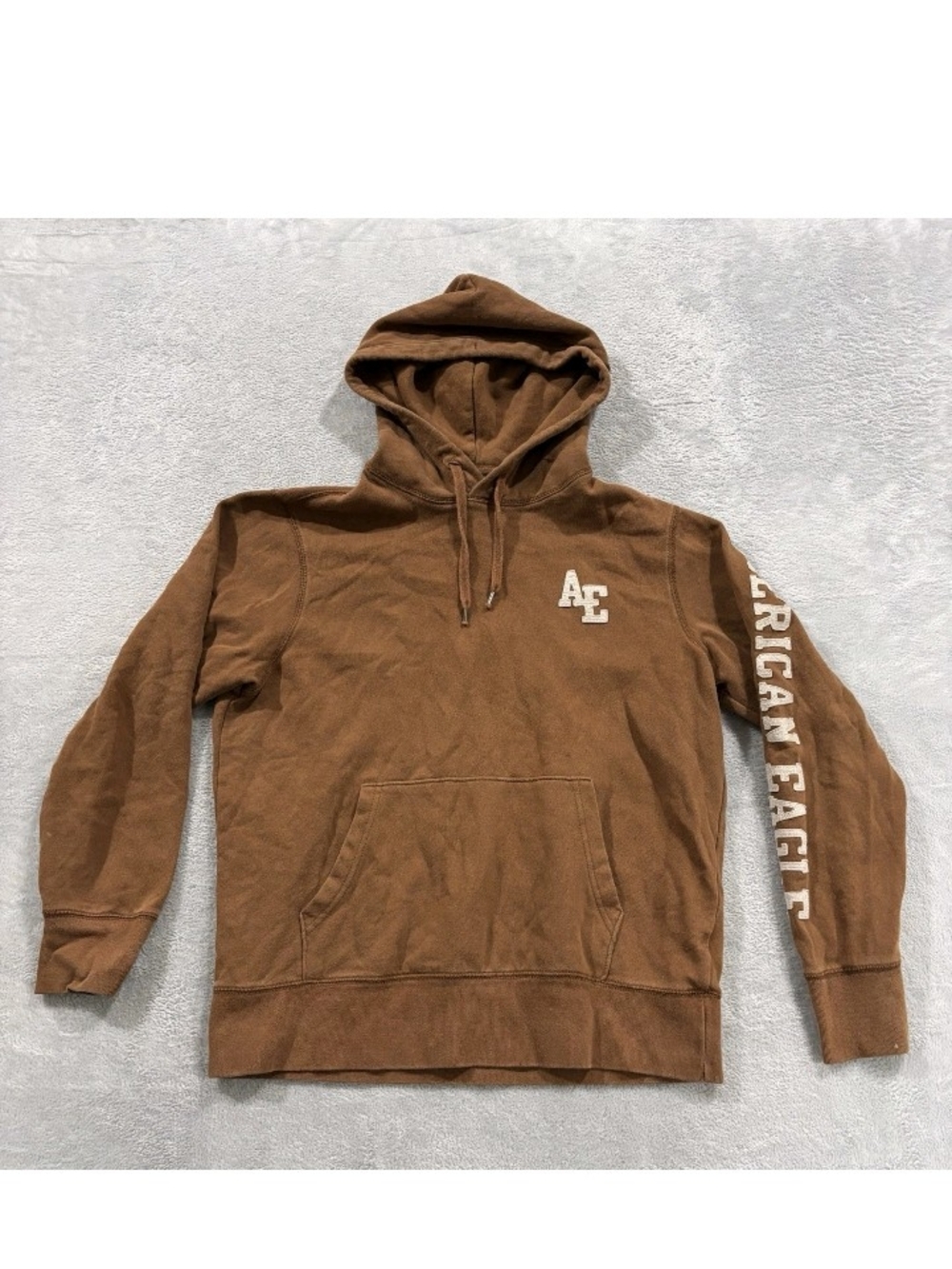 American Eagle Outfitters Brown Pullover Hoodie with AE Chest Logo